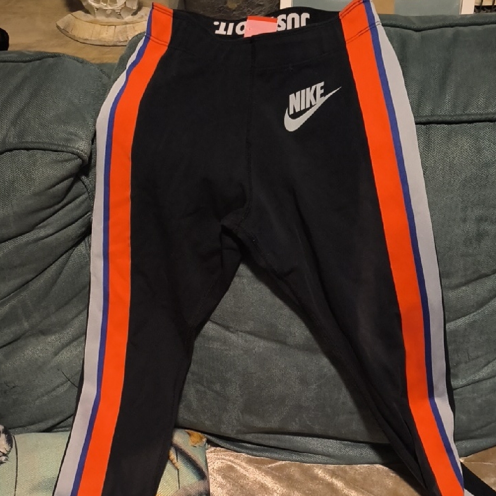 Nike Black Leggings with Orange and Blue Stripes